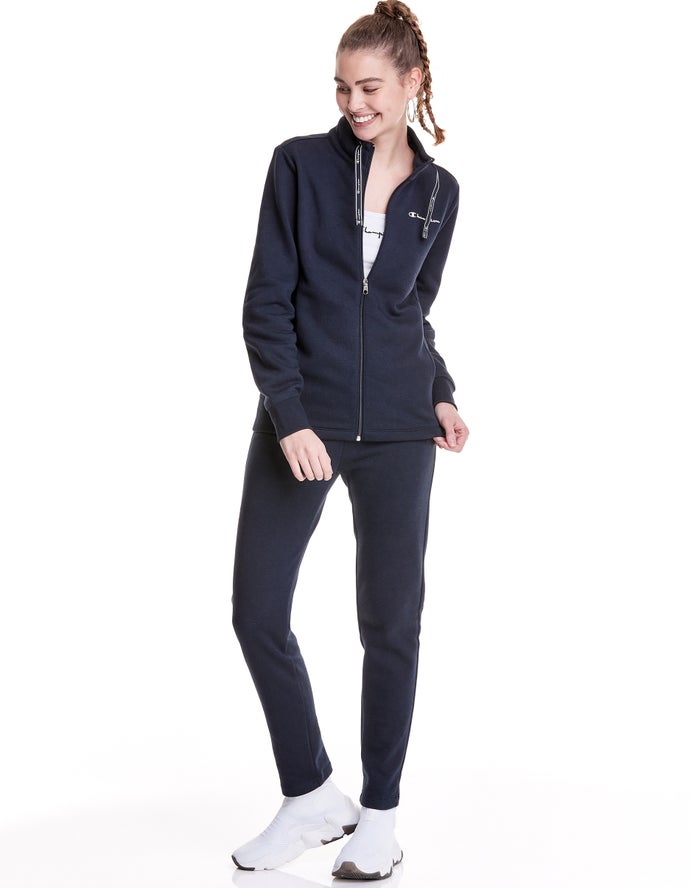 Champion Trainingspak Dames - Donkerblauw - Zip-Up Script Logo ( 972061-YNR )